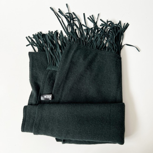 Accessories - M.I.L.A 100% Cashmere Suede Leather Fringe Wrap Scarf Shawl Green Luxury Knit